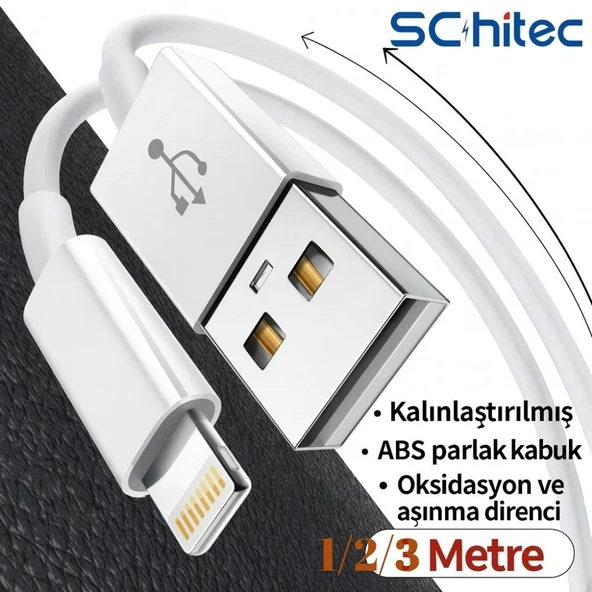 ScHitec 3 Paket 3A 60W UsbA to Lightning Hızlı Data ve Şarj Kablosu 1 Metre/ 2 Metre/ 3 Metre Beyaz - Resim 3
