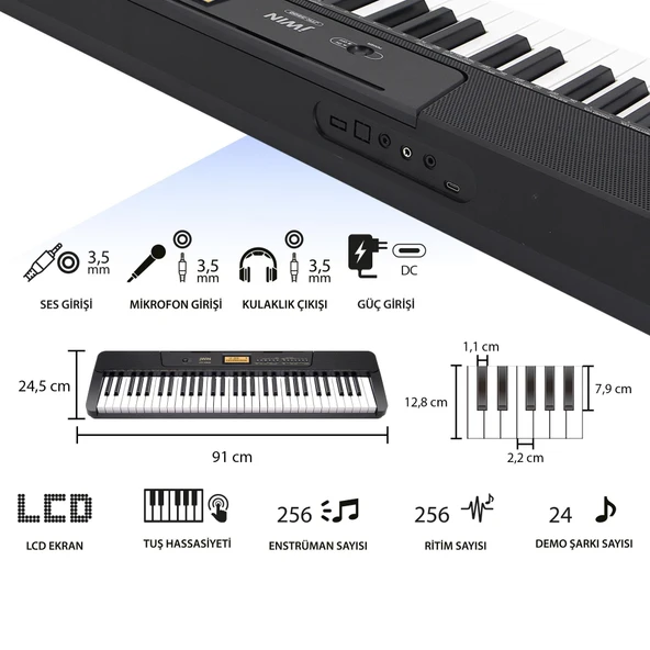 Jwin JTK-3500 61 Tuş Hassasiyetli 5 Oktav Org Seti - Siyah - 2