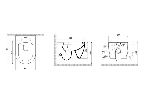 Quarter Bath Deep Asma Klozet Açık Montaj 52cm Beyaz - 3