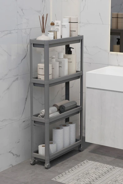 Mithra Life 4 Katlı Tekerlekli Slim İnce Gri Banyo Mutfak Rafı MIT1202 - Resim 2