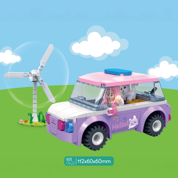 Ogi Mogi Toys Eğitici Bloklar Kız Arabası 136 Parça, Lego Uyumlu Yapı Seti - 2