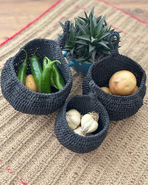 3 adet Bohem El Dokuma Asılı Sepet Seti, Küçük Eşyaları Asmak İçin, Sanatsal Tasarım, Raf Sepetleri - 4