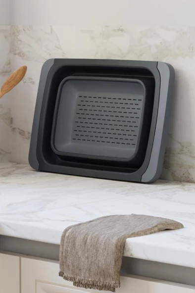 Büyük Boy Katlanır Lavabo Süzgeci, Silikon Akordiyon Meyve Sebze Ayarlanır Süzgeç 6,3 Litre - Resim 4