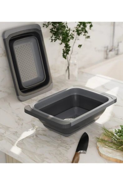 Büyük Boy Katlanır Lavabo Süzgeci, Silikon Akordiyon Meyve Sebze Ayarlanır Süzgeç 6,3 Litre - Resim 5