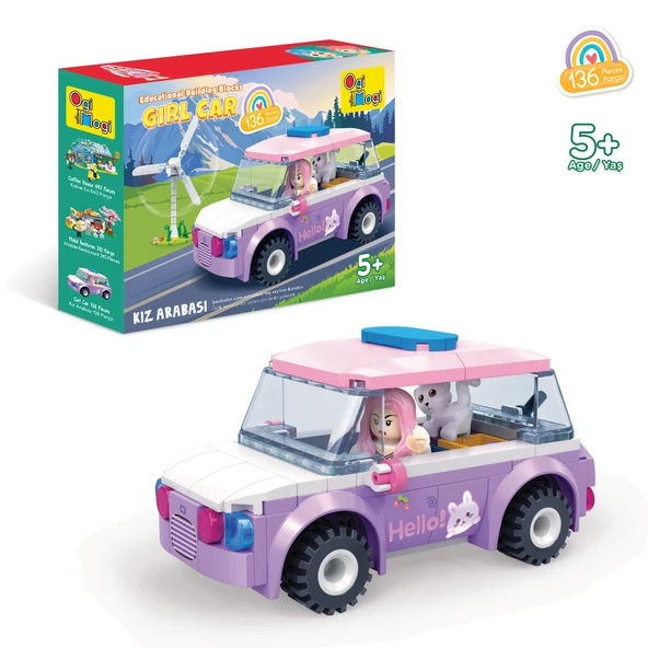 Ogi Mogi Toys Eğitici Bloklar Kız Arabası 136 Parça, Lego Uyumlu Yapı Seti - 1