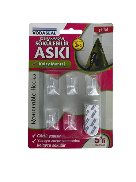 İZ BIRAKMAYAN SÖKÜLEBİLİR ŞEFFAF 5Lİ ASKI VODASEAL - 1