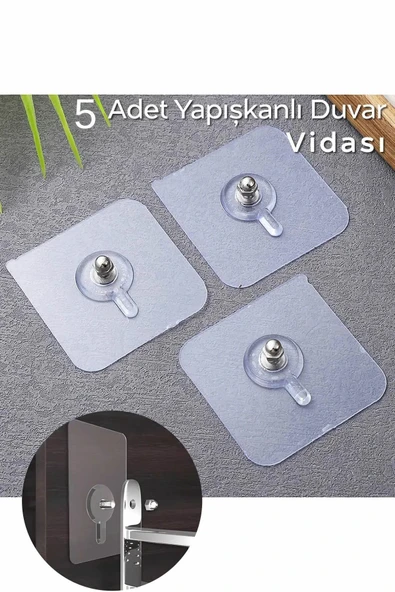 Mithra Life 5 Adet Şeffaf Yapışkanlı Duvar Tablo Çerçeve Vida Çivisi Askısı MIT1195 - 1