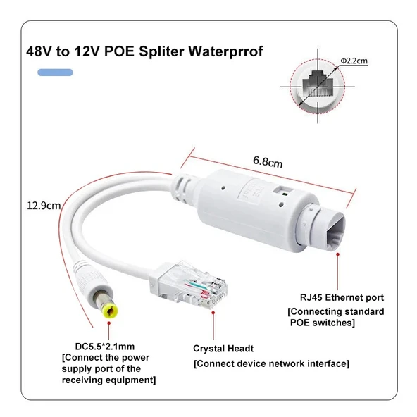 48V TO 12V PASİF RJ45 POE SEPERATÖR SPLITTER DIŞ MEKAN SU GEÇİRMEZ IP KAMERA ENJEKTÖR SEPERATÖR - 2