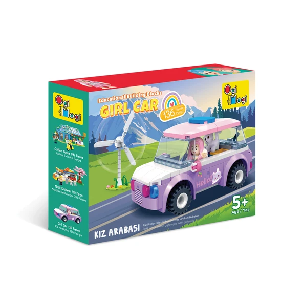 Ogi Mogi Toys Eğitici Bloklar Kız Arabası 136 Parça, Lego Uyumlu Yapı Seti - 3