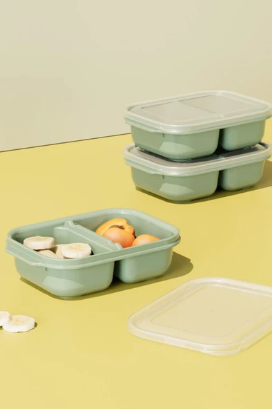 2 Adet İki Bölmeli Saklama Kabı, Taşınabilir Kahvaltılık Diyet Beslenme Kutusu 2’li Set (600+600ml) - Resim 5