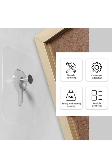 Mithra Life 5 Adet Şeffaf Yapışkanlı Duvar Tablo Çerçeve Vida Çivisi Askısı MIT1195 - 2