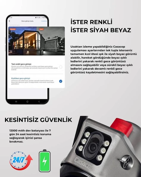 Casacop Q8 4G Sim kartlı 6MP Güneş Panelli Solar Güvenlik Kamerası - Resim 3