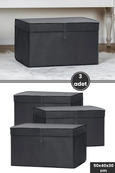 Maxi Kutu Hurç, Çarşaf Nevresim Yastık Kıyafet Düzenleyici Mukava Destekli (50x40cm) 3 Adet Antrasit ürün görseli