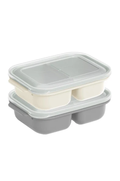 2 Adet İki Bölmeli Saklama Kabı, Taşınabilir Kahvaltılık Diyet Beslenme Kutusu 2’li Set (600+600ml) - Resim 3