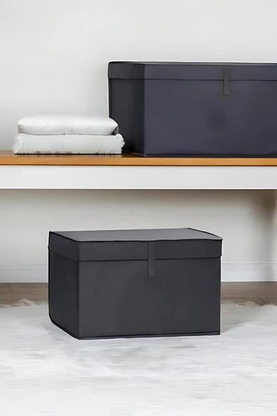 Kazak Kutu Hurç 3'lü Set, Çorap Havlu Çamaşır Kıyafet Düzenleyici Mukavva Destekli (40x30cm) 3 Adet Antrasit - 3