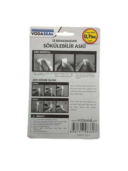 İZ BIRAKMAYAN SÖKÜLEBİLİR BEYAZ 3LÜ ASKI VODASEAL - 2