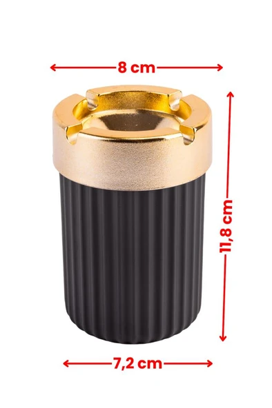 2 Adet Çizgili Oto Kokusuz Gold Küllük, Kokusuz Dumansız Yuvarlak Lüks Küllük 2’li Set Siyah-Kırmızı - Resim 4