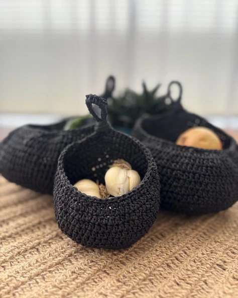 3 adet Bohem El Dokuma Asılı Sepet Seti, Küçük Eşyaları Asmak İçin, Sanatsal Tasarım, Raf Sepetleri - 2