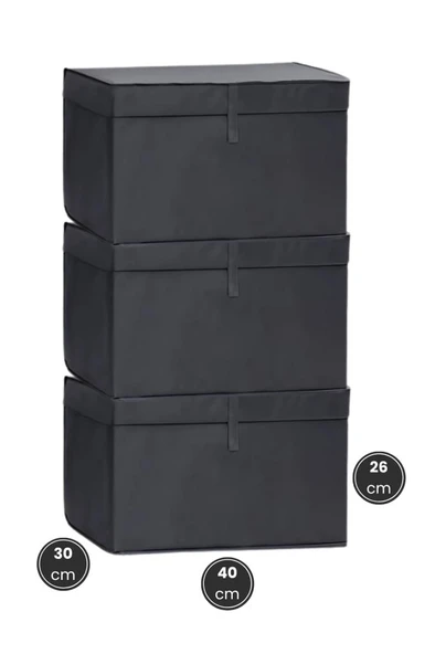 Kazak Kutu Hurç 3'lü Set, Çorap Havlu Çamaşır Kıyafet Düzenleyici Mukavva Destekli (40x30cm) 3 Adet Antrasit - 2