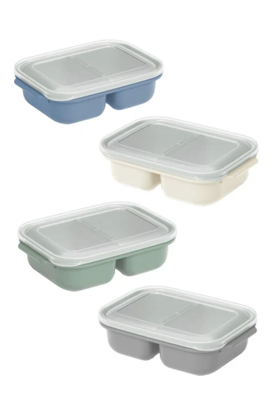 2 Adet İki Bölmeli Saklama Kabı, Taşınabilir Kahvaltılık Diyet Beslenme Kutusu 2’li Set (600+600ml) - Resim 4