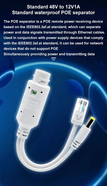 48V TO 12V PASİF RJ45 POE SEPERATÖR SPLITTER DIŞ MEKAN SU GEÇİRMEZ IP KAMERA ENJEKTÖR SEPERATÖR - 8