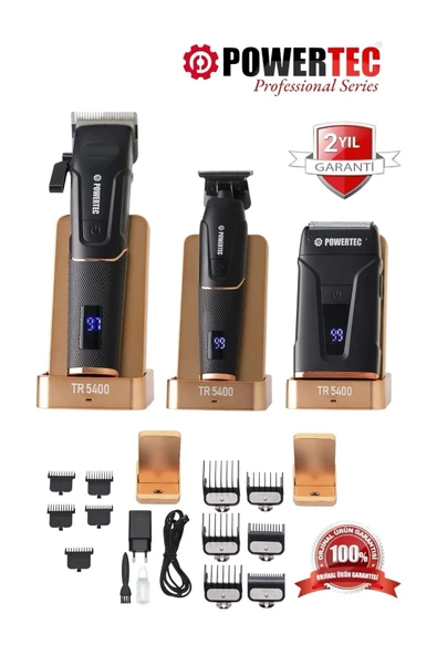 Powertec TR-5400 Saç-Sakal-Vücut-Ense-Günlük Tıraş Makinesi 3'lü Set ürün görseli 1