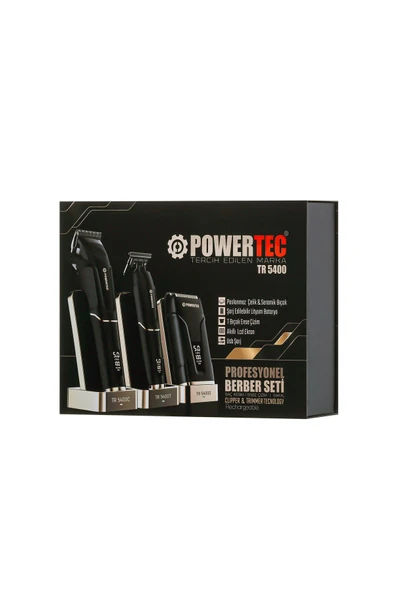 Powertec TR-5400 Saç-Sakal-Vücut-Ense-Günlük Tıraş Makinesi 3'lü Set - Resim 6