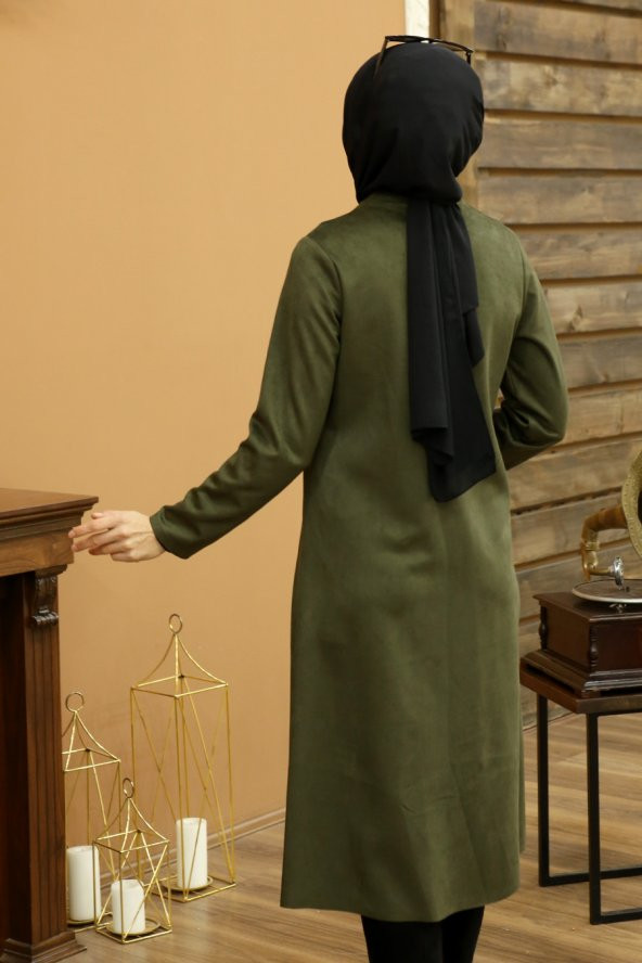 Süet Fermuarlı Kap - Haki - 2