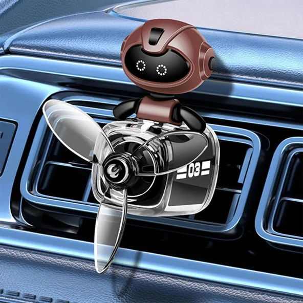 Pervaneli Klima Süsü Oto Koku Klipsi Siyah Uçaklı Kahverengi Pilot Robot Hava Ferahlatıcı Maskot - Resim 2