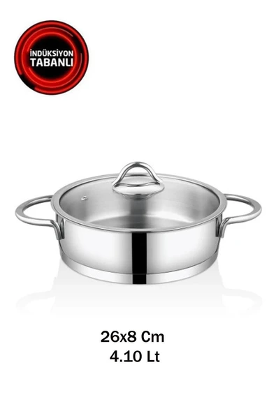 Safinox Vision 4.10 Litre 26x8 Cm İndiksiyon Basık Çelik Tencere ürün görseli