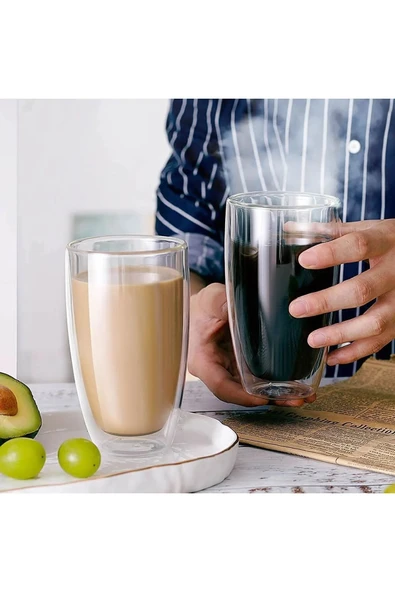 Mithra Life 2 Adet 500ML Çift Cidarlı Isı Yalıtımlı Cam Şeffaf Kupa Bardak MIT1206 ürün görseli