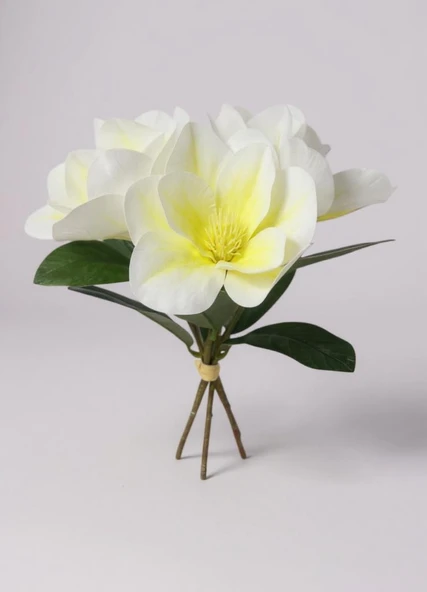 Yapay Çiçek 3Dallı Buket Manolya Gerçek Dokulu Magnolia 32cm KREM ürün görseli
