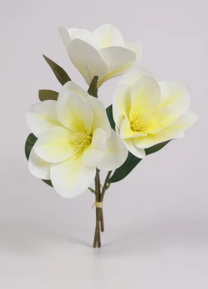 Yapay Çiçek 3Dallı Buket Manolya Gerçek Dokulu Magnolia 32cm KREM - Resim 3