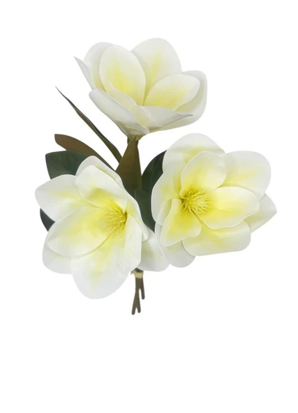Yapay Çiçek 3Dallı Buket Manolya Gerçek Dokulu Magnolia 32cm KREM - Resim 5