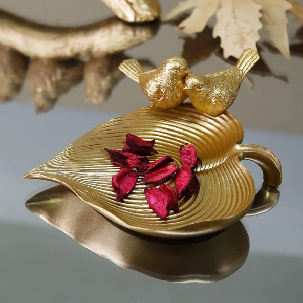 Selim Dekor Kuşlu Tabak Altın - Resim 3