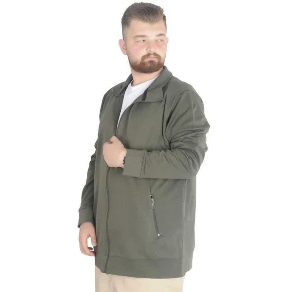 Buyuk Beden Erkek Hırka Fermuarlı Stell Dik Yaka 20571 Haki - 2