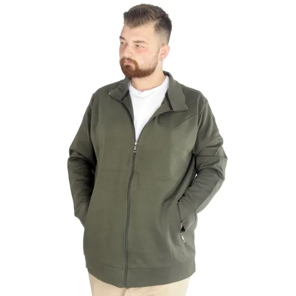 Buyuk Beden Erkek Hırka Fermuarlı Stell Dik Yaka 20571 Haki