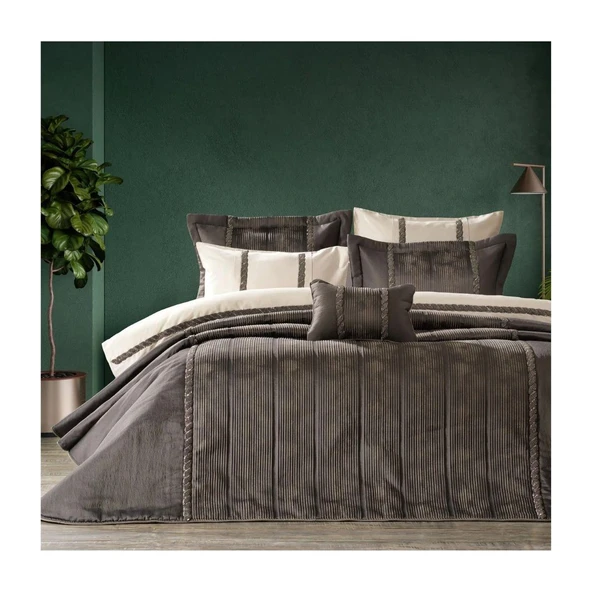 Zebra Casa Lenora Nakışlı Battaniye Seti Gri ürün görseli