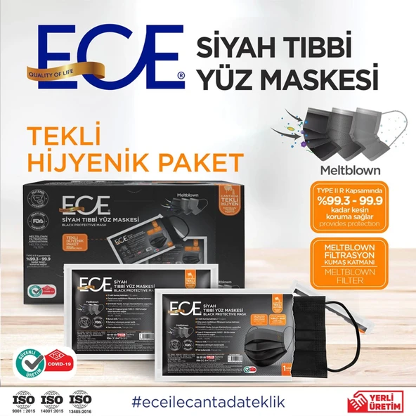 Ece 4 Katlı (Meltblown) Maske Lastilki (50 li) SİYAH - 3