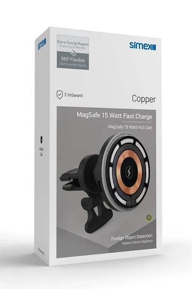 Simex Copper 15W Hızlı Manyetik Araç içi Metal Magsafe Kablosuz Şarj Standı ve Telefon Tutucu - 4