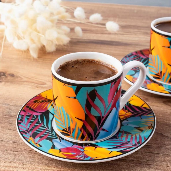 Porsima TE-156 Exotic 6 Kişilik Renkli Porselen Türk Kahvesi Fincan Takımı - 12 Parça - 2