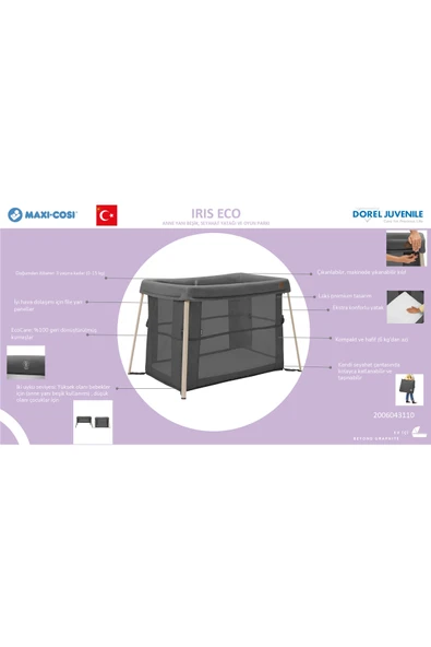 MAXİ-COSİ Iris 2 'si Bir Arada Anne Yanı Beşik ve Taşınabilir Çift Katlı Park Yatak Beyond Grey Eco - Resim 7