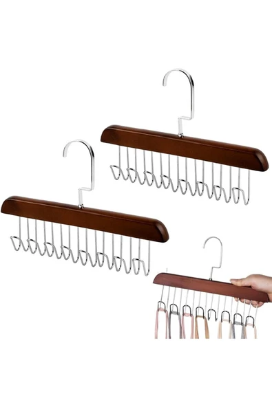 Mithra Life 8 Kancalı Kahverengi Ahşap Elbise Eşarp Kravat Kemer Çanta Askısı MIT1219 ürün görseli