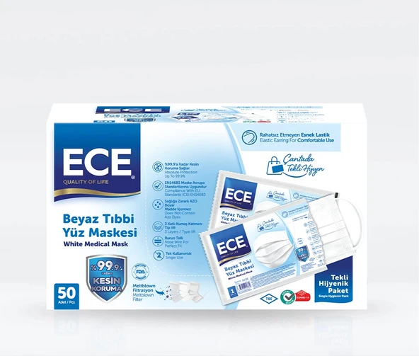 Ece 4 Katlı (Meltblown) Maske Lastilki (50 li) BEYAZ - 1