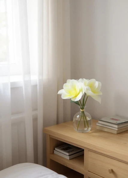 Yapay Çiçek 3Dallı Buket Manolya Gerçek Dokulu Magnolia 32cm BEYAZ - Resim 2