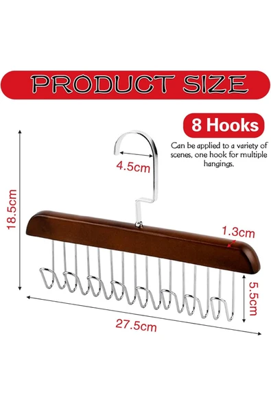 Mithra Life 2 Adet 8 Kancalı Kahverengi Ahşap Elbise Eşarp Kravat Kemer Çanta Askısı MIT1220 - Resim 2
