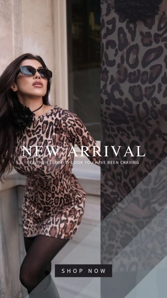 Kadın Uzun Kollu Kayık Yaka Leopar Baskılı Mini Elbise - Resim 9