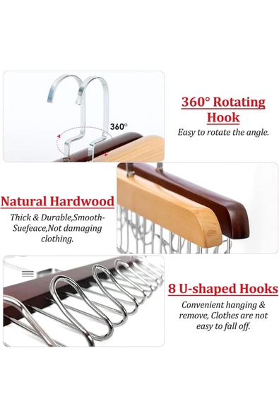 Mithra Life 8 Kancalı Kahverengi Ahşap Elbise Eşarp Kravat Kemer Çanta Askısı MIT1219 - Resim 5