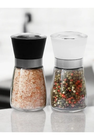 Mithra Life 2 li Set Cam Siyah Beyaz Tuz Karabiber Değirmeni Tuzluk Biberlik MIT1242 - Resim 4