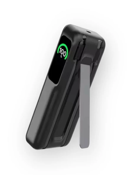 10000mAh 22.5W Type-C Lightning Kablolu/Kablosuz Standlı Telefon/Saat Şarj LCD Magsafe Powerbank - 2